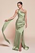 Ladivine 7454 Asymmetric Neck Draped Satin Dress