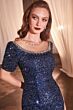 Ladivine CB151 Short Sleeve Illusion Neck Sequin Dress