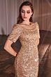 Ladivine CB151 Short Sleeve Illusion Neck Sequin Dress