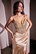 Ladivine CC0238 Beaded Corset Bodice Plunging Neck Dress