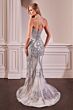 Ladivine CC0240 Plunging Neck Lace-Up Back Beaded Applique Dress