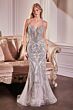 Ladivine CC0240 Plunging Neck Lace-Up Back Beaded Applique Dress