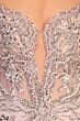 Ladivine CC0240 Plunging Neck Lace-Up Back Beaded Applique Dress