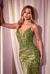 Ladivine CC0389 Plunging Neckline Embellished Lace Dress