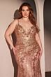 Ladivine CC0389C Beaded Lace V-Neck Plus Size Dress