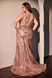 Ladivine CC0389C Beaded Lace V-Neck Plus Size Dress