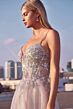 Ladivine CC0881 Floral Corset Lace-Up Glitter Dress
