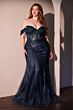 Ladivine CC341C Off-The-Shoulder Sheer Corset Bodice Plus Size Dress