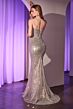 Ladivine CC385 Scoop Neck Slim-Flare Beaded Dress