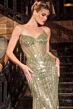 Ladivine CC398 Illusion Corset Bodice Strapless Beaded Dress