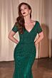 Ladivine CC4019 Beaded V-Neck Short Sleeve Dress