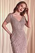 Ladivine CC4019 Beaded V-Neck Short Sleeve Dress