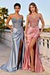 Ladivine CC467 Scoop Neck Beaded Bodice Satin Skirt Dress