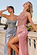 Ladivine CC467 Scoop Neck Beaded Bodice Satin Skirt Dress