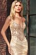 Ladivine CD0106 Illusion Side Slit V-Neck Applique Corset Dress