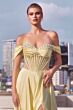 Ladivine CD297 Beaded Sweetheart Neck Off-The-Shoulder Satin Dress