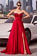 Ladivine CD297 Beaded Sweetheart Neck Off-The-Shoulder Satin Dress