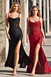 Ladivine CD380 Cowl Neck Beaded Illusion Corset Dress