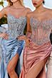 Ladivine CD736 Beaded Corset Bodice Strapless Satin Dress