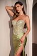 Ladivine CD736 Beaded Corset Bodice Strapless Satin Dress
