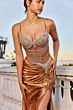 Ladivine CD744 Asymmetric Waist Ruched Satin Skirt Dress