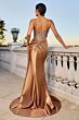 Ladivine CD744 Asymmetric Waist Ruched Satin Skirt Dress