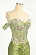 Ladivine CD745 Off-The-Shoulder Floral Applique Corset Dress