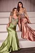 Ladivine CD757 Beaded Corset Bodice Sweetheart Neck Satin Dress
