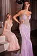 LaDivine CD759 Plunging Neck Beaded Slim-Flare Corset Dress