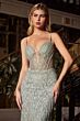 LaDivine CD759 Plunging Neck Beaded Slim-Flare Corset Dress