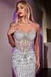 LaDivine CD766 Illusion Corset Bodice Crystal-Beaded Dress