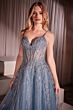 Ladivine CD786 Spaghetti Strap Beaded A-Line Tulle Dress