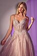 Ladivine CD786 Spaghetti Strap Beaded A-Line Tulle Dress