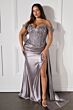 Ladivine CD803 Side Slit Off-The-Shoulder Satin Dress