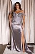 Ladivine CD803 Side Slit Off-The-Shoulder Satin Dress
