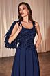 Ladivine CDS503 Scoop Neck Sheer Capelet A-Line Dress
