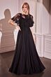 Ladivine CDS503 Scoop Neck Sheer Capelet A-Line Dress