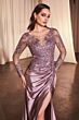 Ladivine CDS505 Illusion Sleeve Scoop Neck Satin Dress