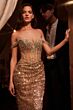 LaDivine CDS534 Off-The-Shoulder Sequin Skirt Sheer Bodice Dress