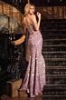 LaDivine CDS534 Off-The-Shoulder Sequin Skirt Sheer Bodice Dress