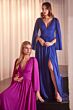 Ladivine CH028 Ruched Bodice Cape Sleeve A-Line Dress