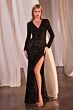 Ladivine CH054 Long Sleeve High Slit Sequin Dress