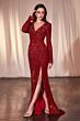 Ladivine CH054 Long Sleeve High Slit Sequin Dress
