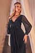 Ladivine CK2141 Bishop Sleeve V-Neck Metallic Knit Dress