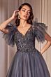 Ladivine CM359 Ruffle Sleeve Lace Applique Bodice Dress