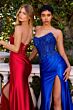 Ladivine CM376 Scoop Neck High Slit Applique Bodice Dress