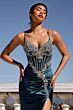 LaDivine CM383 Spaghetti Strap Embellished Corset Satin Dress