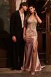 LaDivine CM383 Spaghetti Strap Embellished Corset Satin Dress