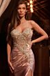 LaDivine CM383 Spaghetti Strap Embellished Corset Satin Dress