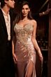 LaDivine CM383 Spaghetti Strap Embellished Corset Satin Dress